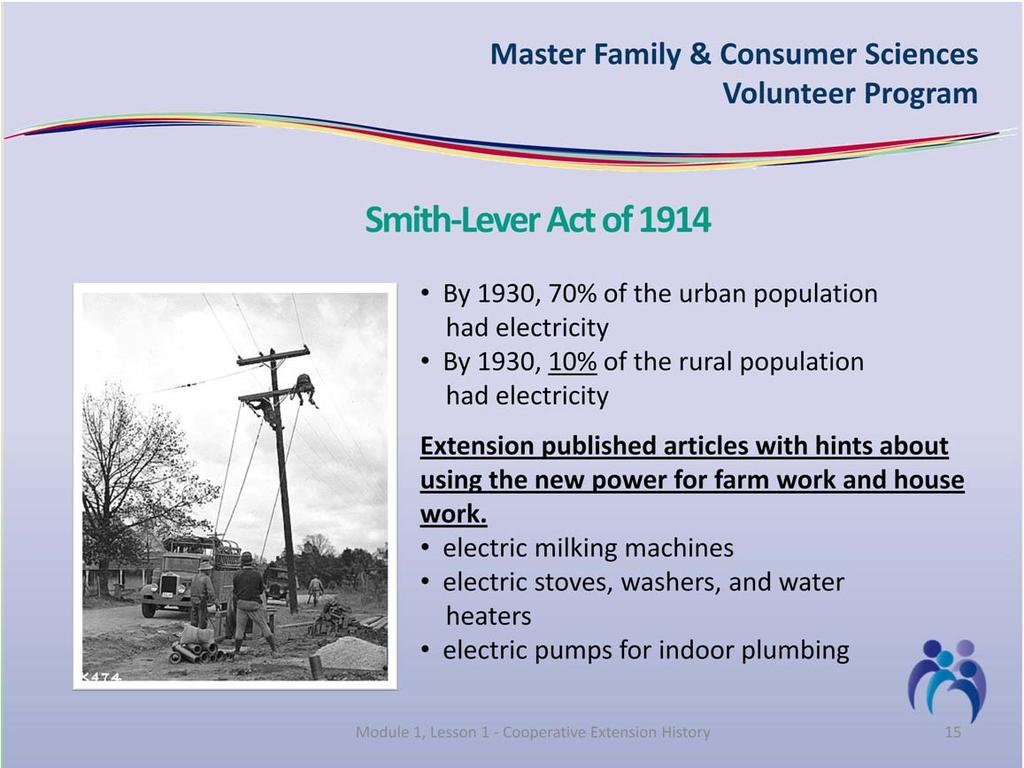 Extension educated consumers by publishing articles with hints about using the new power for farm work and housework.