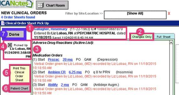 2. Click the 'Changes Only' tab in the upper right. 3. Confirm the medication orders. 4.