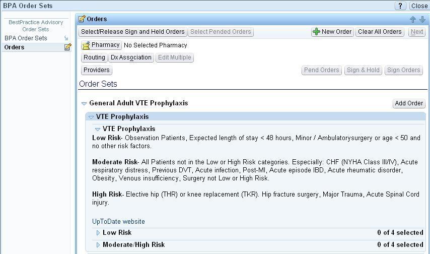 When a VTE prophylaxis order needs to be placed, leaving the appropriate check box selected