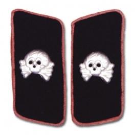 06 Third Reich Uniform Accessories - Officer & General - Bullion Army Panzer Collar Tabs With Metal Skulls Pink Piping 0