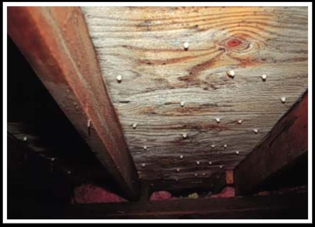 Symptom #2 MOISTURE BARRIERS Frost on underside of roof sheathing Photo courtesy of PA