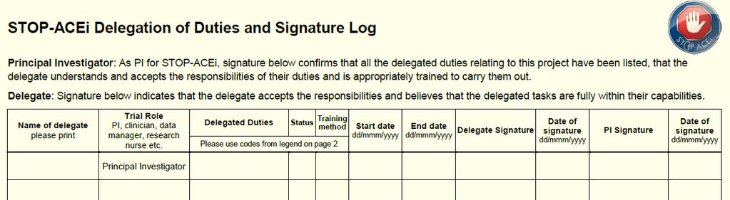 Site set-up Delegation log PI is responsible for the conduct of the study at site But, trial duties can be delegated to appropriately trained and capable staff The PI is responsible