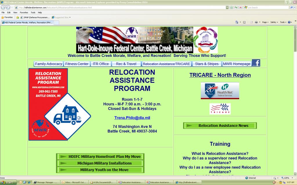 Resources MWR Relocation Assistance & TRICARE website http://hdifederalcentermwr.