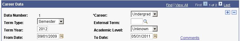 Career Data row: Be sure to click on View All in the blue line to get all the information about the particular school as the most recent transcript will be at the bottom of the stack.