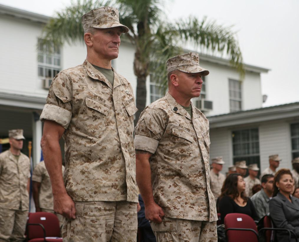 1st Marine Division bid farewell to the next sergeant major of the Marine Corps, and welcomed its new senior enlisted leader during a post and relief ceremony here April 22. Sgt. Maj. Micheal P.