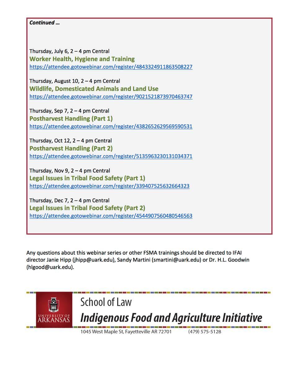 The Indigenous Food and Agriculture Initiative (IFAI) was selected by the Food and Drug Administration (FDA) to provide Native American Outreach, Training, Technical Assistance and Education to