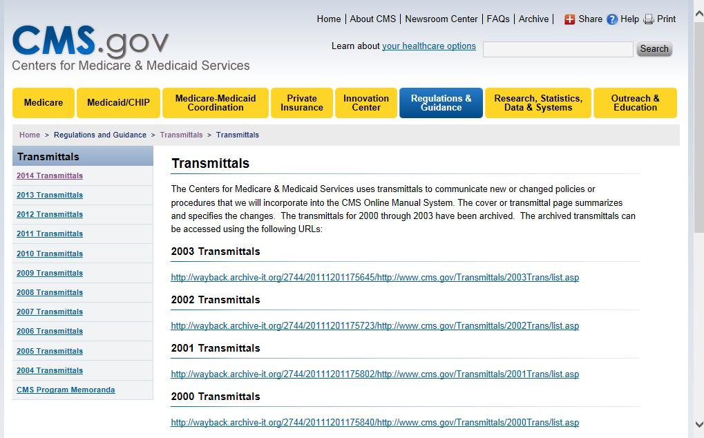 Transmittal Website www.cms.gov/transmittals/01_overview.