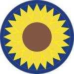 On the flag, adopted 1963 the seal is in full color and crested by a sunflower on a blue and yellow wreath.