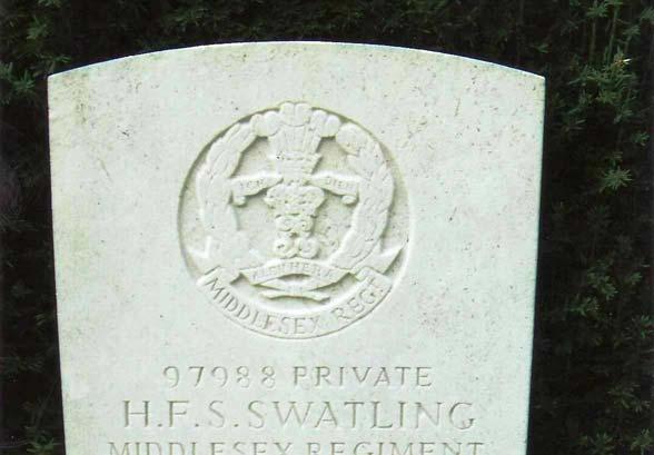 SWATLING H.F.S Private G/97988 Harold Frederick Stephen SWATLING. 1 st Battalion, Middlesex Regiment. Died 6 th November 1918 aged 23 years.