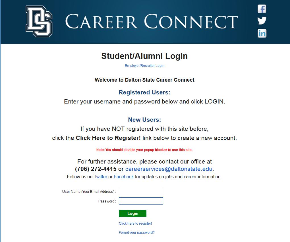 Welcome to DSCareer Connect the Online Job board and Career Services Program for Dalton State College students and alumni.