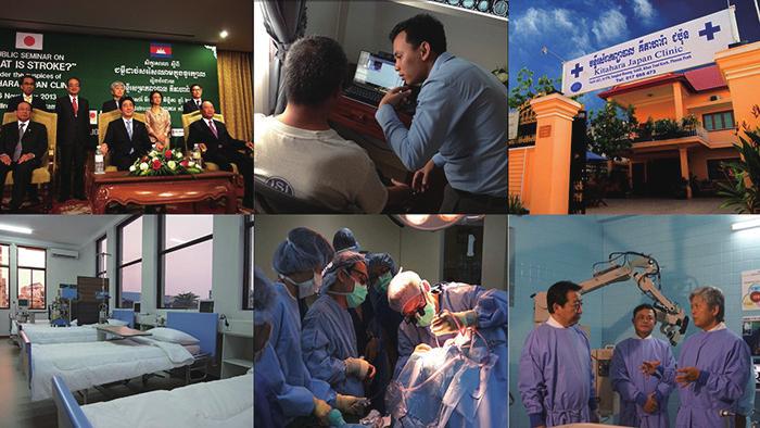 Dr. Kitahara also introduced his group s process for the establishment of the emergency medical center. The top-far-right picture is a clinic in Phnom Penh, which opened three years ago.