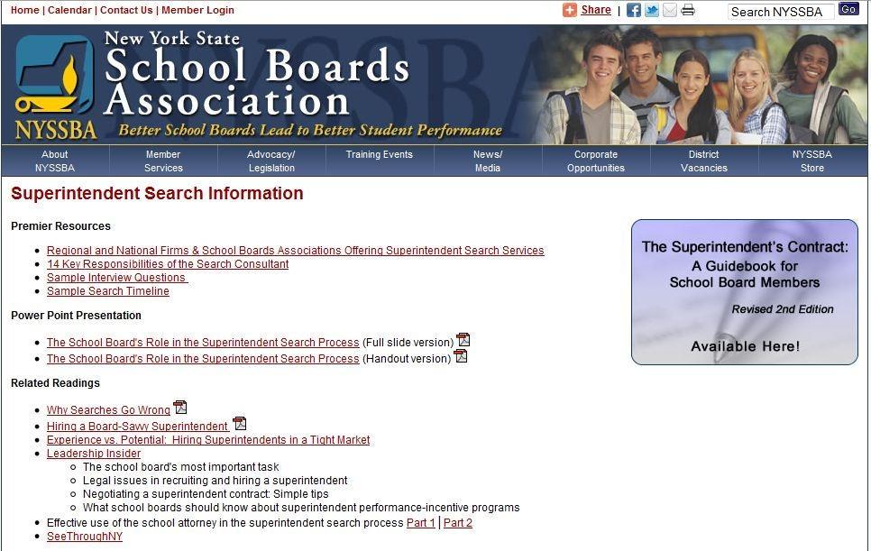 Superintendent Search Information URL link to NYSSBA website and resources: