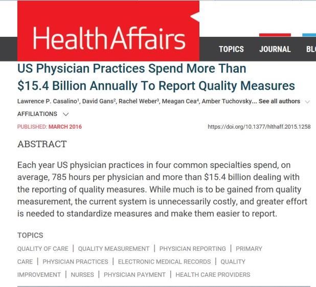 Physician Burden Each year US physician practices in four common specialties spend, on average,