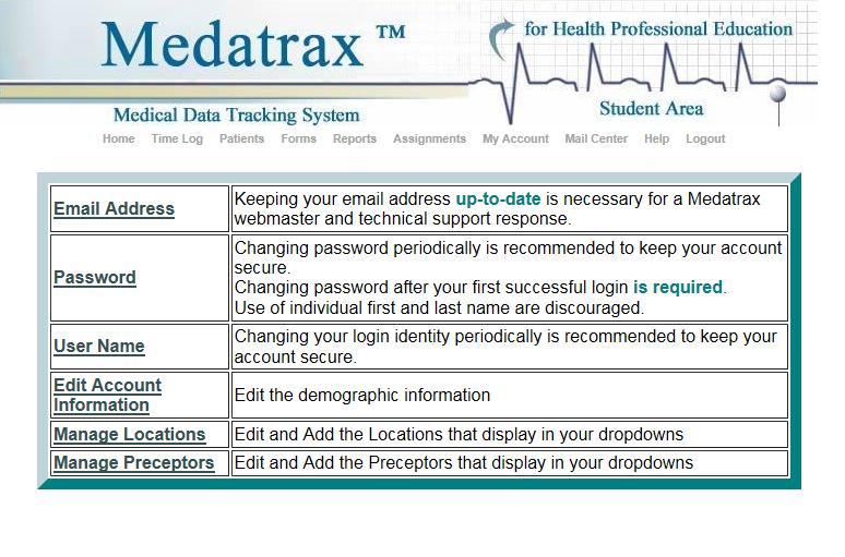 This area of Medatrax includes important functions such as: