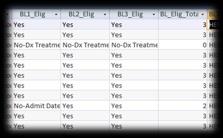 The QIP Kt/V Patient Detail Table takes the three baseline months and begins to prepare the data, by patient, to roll up to a facility rate.