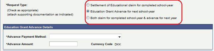 10. Select Education Grant Advance for next school-year. You will notice that a new section Education Grant Advance Details will appear. 11.