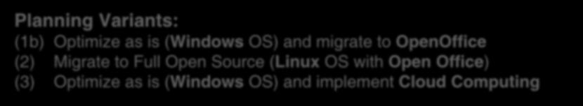 is (Windows OS) and migrate to OpenOffice (2) Migrate to Full Open Source (Linux OS with Open Office) (3) Optimize as