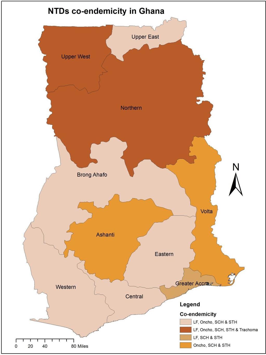 Figure 3: Region-level co-endemicity map for lymphatic filariasis,