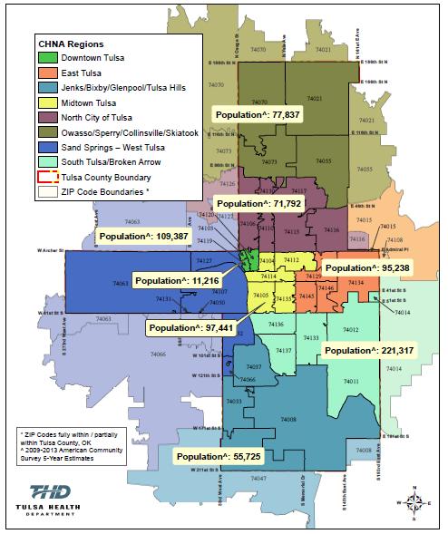 Figure 2: 2016 Tulsa County Community Health Needs Assessment Regions Map Source: Courtesy of the Tulsa Health Department. (2016). Tulsa County Community Health Needs Assessment: May 2016.