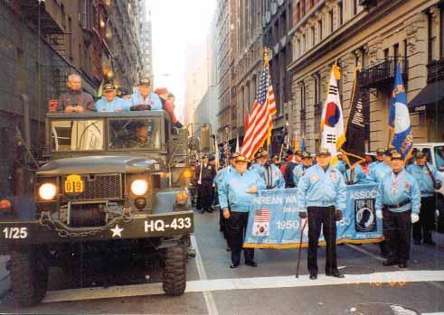 off at New York City Veterans Day Parade CID 170 members in front of USS Ling (Front L-R) Louis Quagliero, William Burns, Erwin Burkert, Perry