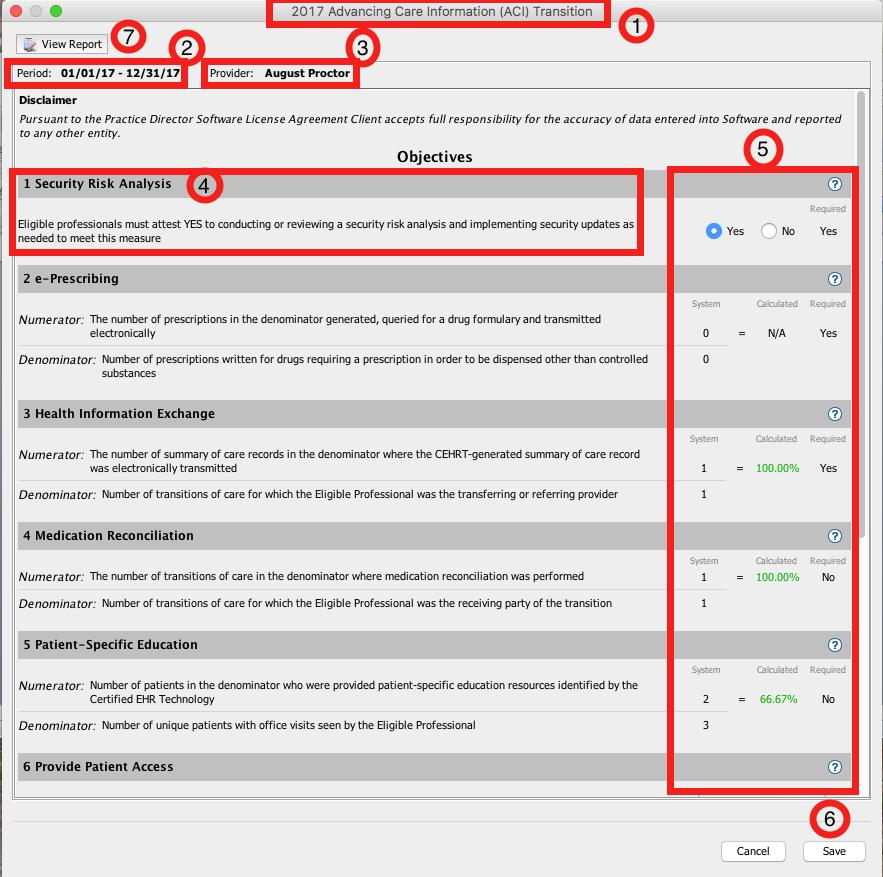 3. Provider will display the provider you are running the report for 4. On the left side of the report, the measures/objectives are named within the grey headers. A description displays underneath. 5.