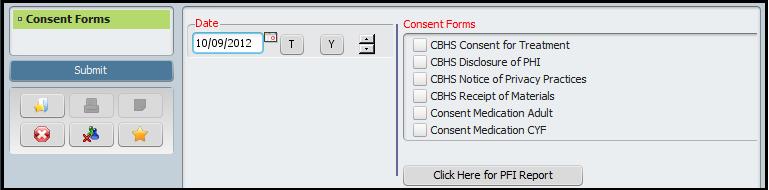TIP The Consent Forms will display the various types of consent forms in use in the system and allow the user to printout each from