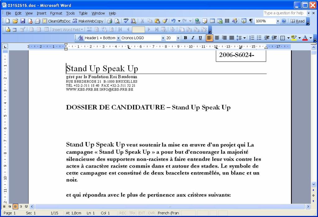 KBF address in French Letter