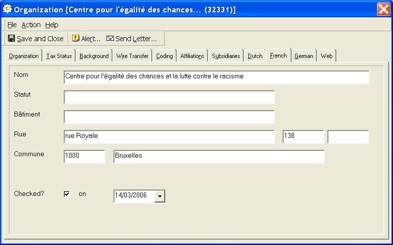Explore the Organization - French Language specific address fields Link to the organization s Web site