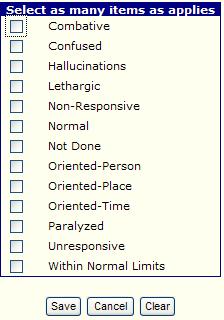 Neurologic Deficit: Check all that apply based on your assessment and then click save.