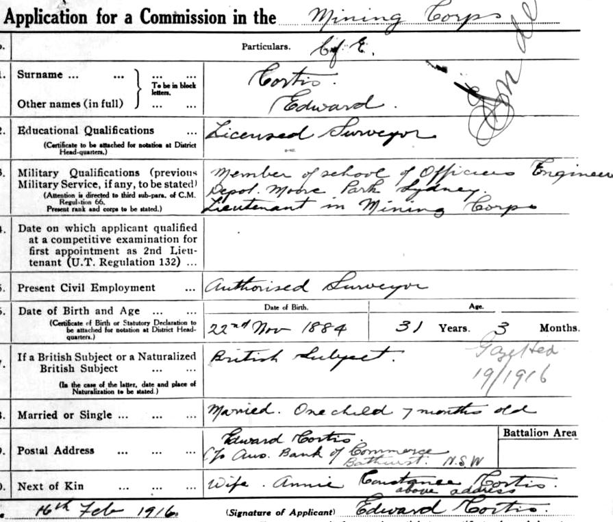 Cortis, Edward ASC 1902 School Register has him as a clerk.