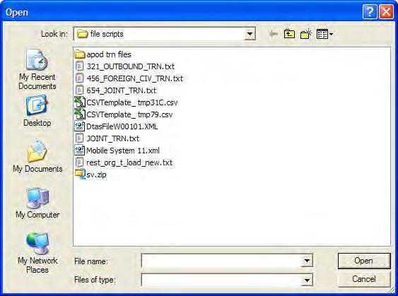Figure 2 33: Open Dialog 3. Enter the changes you want and save the file. Select Save from the File menu to save the file.
