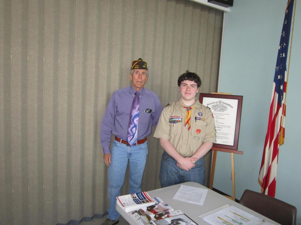 Post Supports Eagle Scout Project Post Receives Donation Eagle Scout candidate, Art Winton, attended our April meeting to present an overview of his very ambitious Eagle Scout project.