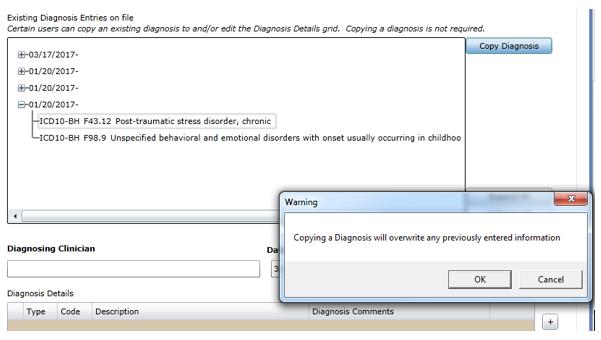 For records with DSM-IV/ICD-9 codes, users will see the different Axis entries; they will be labeled with the Axis they were entered into (see above example).