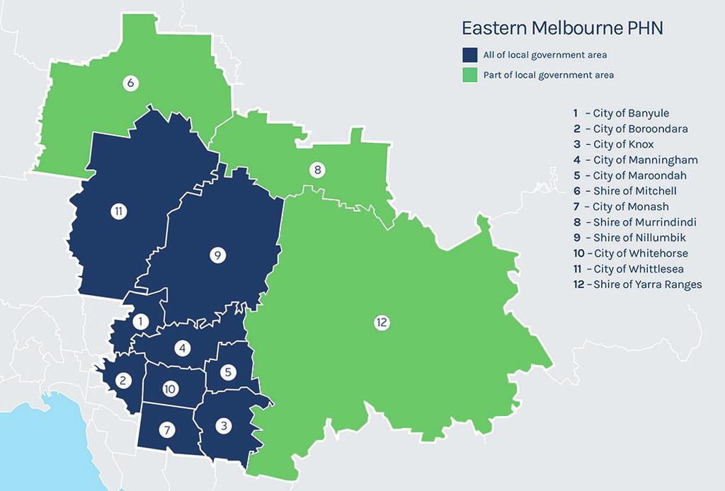 Eastern Melbourne PHN (EMPHN) was formed on 1 July 2015, incorporating the catchments and drawing on the resources and experience of three former Medicare Locals (ML); Eastern Melbourne ML, Inner