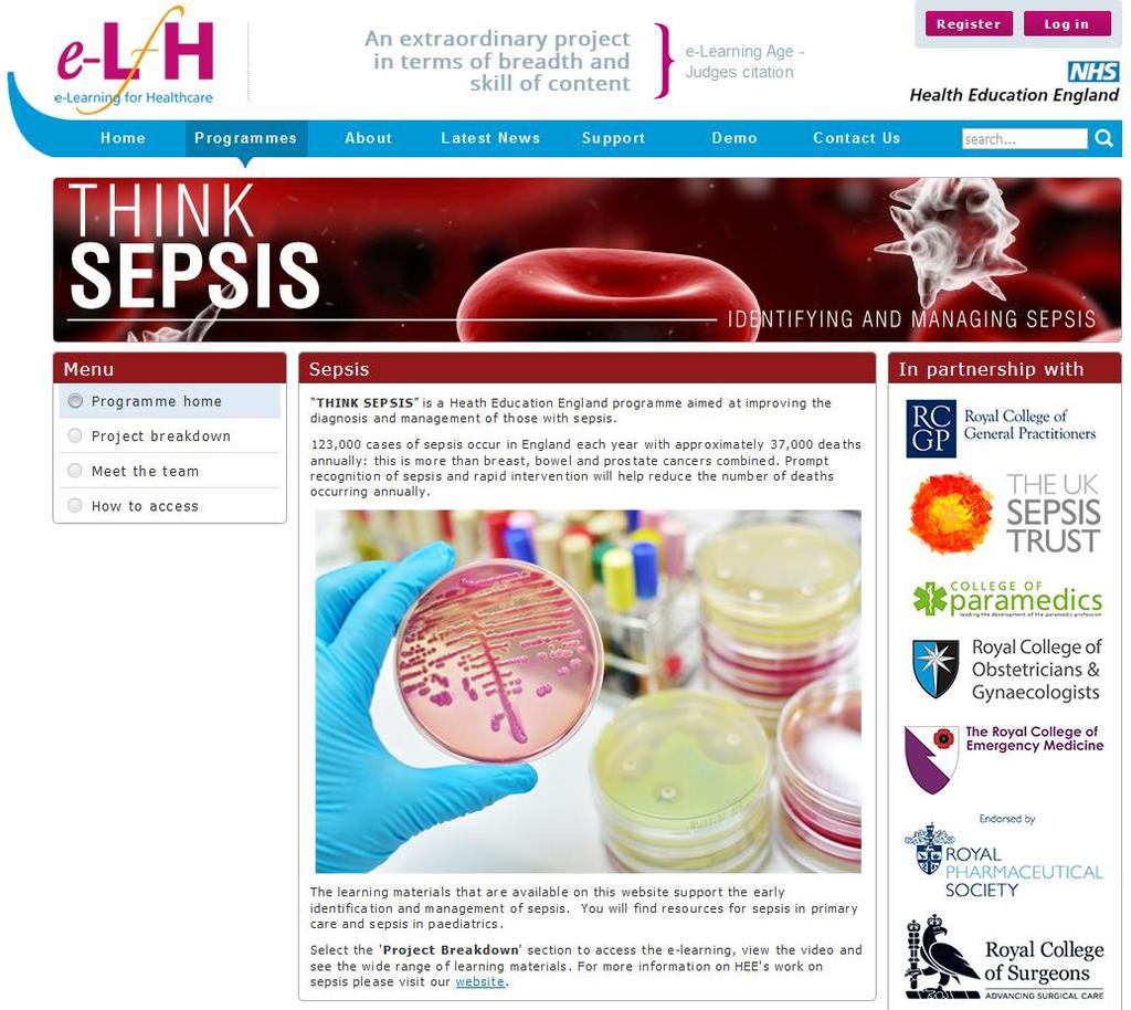 Primary care: THINK SEPSIS E-learning package on the identification and management of sepsis in primary care. Sessions: 1. Overview of sepsis.