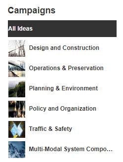 Which Campaign does your idea fit in? Community members can see the research categories for which NJDOT is seeking ideas.