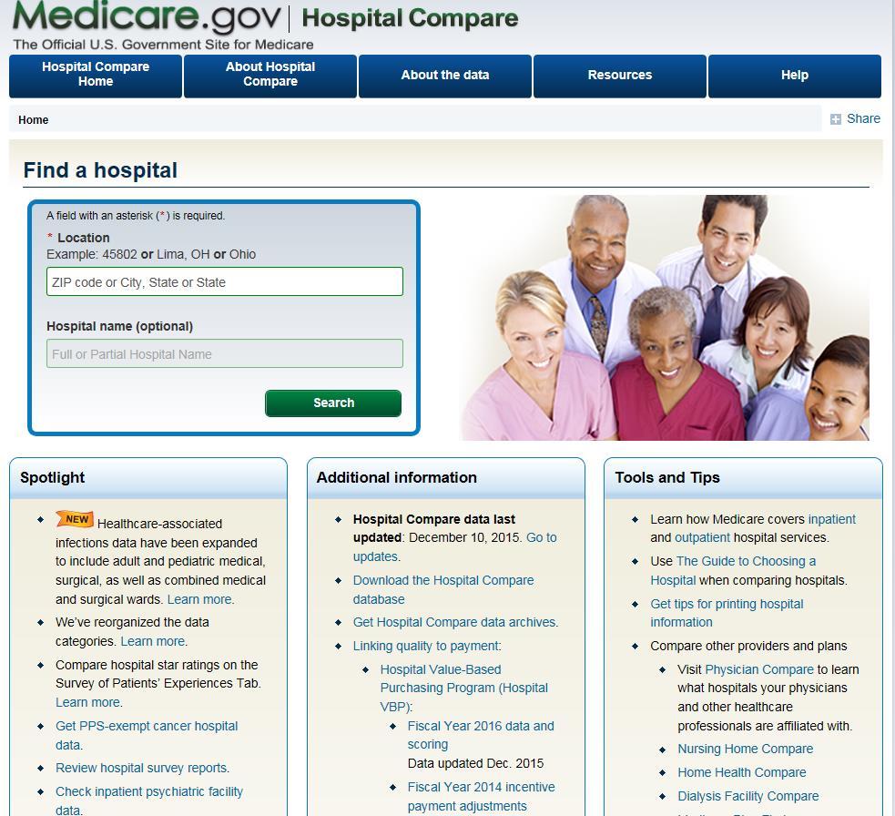 Medicare.gov Website Direct Link: http://medicare.gov/hospitalcompare/search.html Medicare.