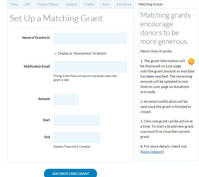 Step 3: Set up your page Add matching grants in the