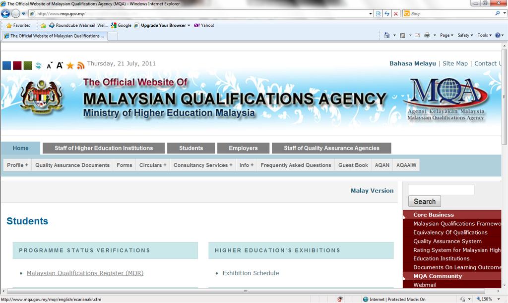 6.3 SEARCH FOR QUALIFICATIONS (EXAMPLE) STEP 1: GO TO MQA WEBSITE: http://www.mqa.gov.