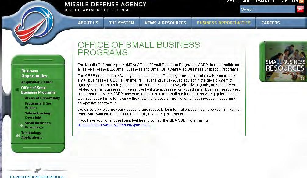 UNCLASSIFIED MDA OSBP Websites (cont.) (U) www.mda.