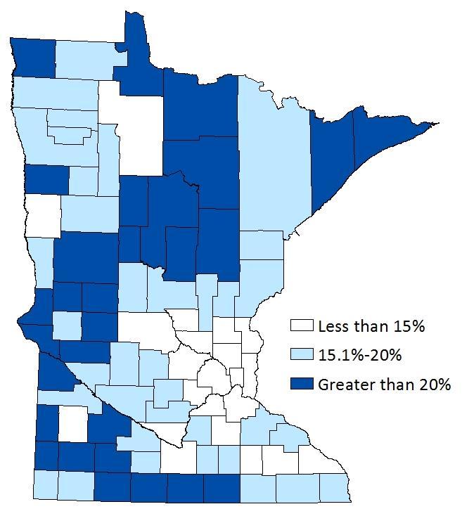 On average, rural Minnesotans are older Source: The American Community Survey 2015. The percentage of people 65 and older living in rural areas is far greater than the 65+ population in urban areas.