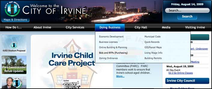 City of Irvine Web Site City of Irvine Web Site Purchasing Page: www.