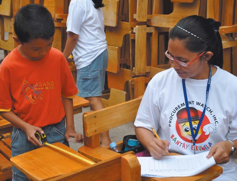 The Philippines NGO Procurement Watch works with parents, teachers and the community to monitor the quality of furniture in schools.