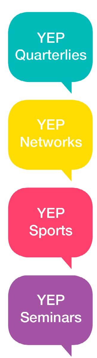 Medium size events of 50-100 people throughout the year designed to maximise network building in an informal, social environment including YEP Speed Networking.