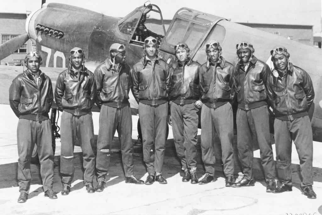 Tuskegee Airmen The Army Air Force established several African American fighter and bomber groups. The Tuskegee airmen were the first black servicemen to serve as military aviators in the U.S.