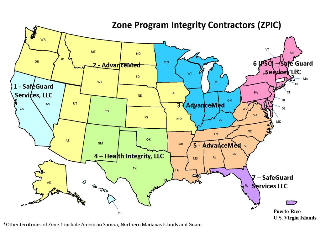 Zone Program Integrity Contractor (ZPIC) Map August 2017