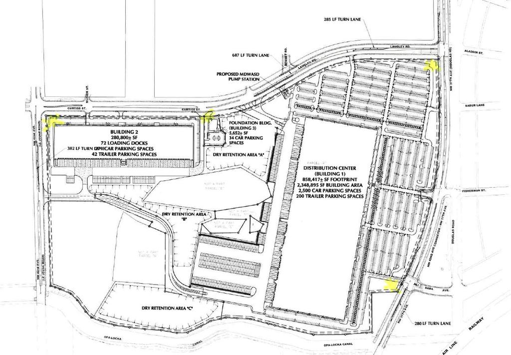 CARRIE MEEK INDUSTRIAL PARK CAMPUS Highlighted areas indicate prime locations for the implementation of public art in the form of free standing sculptures, as