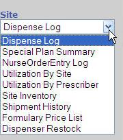 Select the desired report. Click Go. Report options: Dispense Log (page 4): Provides the total number of dispenses (as well as failed dispenses).
