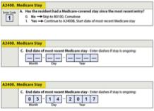 See Handout If the Medicare Part A stay is ongoing, there will be no end date to report. Enter dashes to indicate that the stay is ongoing.