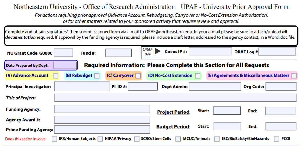 UPAF SOP: UPAF REQUIRED FIELDS All applicable fields in the Required Information section must be filled out for each transactions.